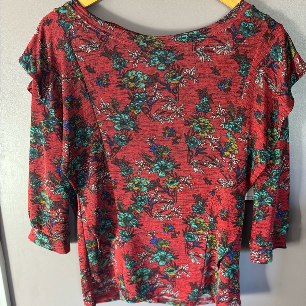 #NWT #FreePeople Dock Street Burgandy Floral Print Ruffle Blouse Size Small